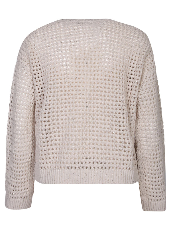 Brunello Cucinelli V-neck Beige Sweater - Women