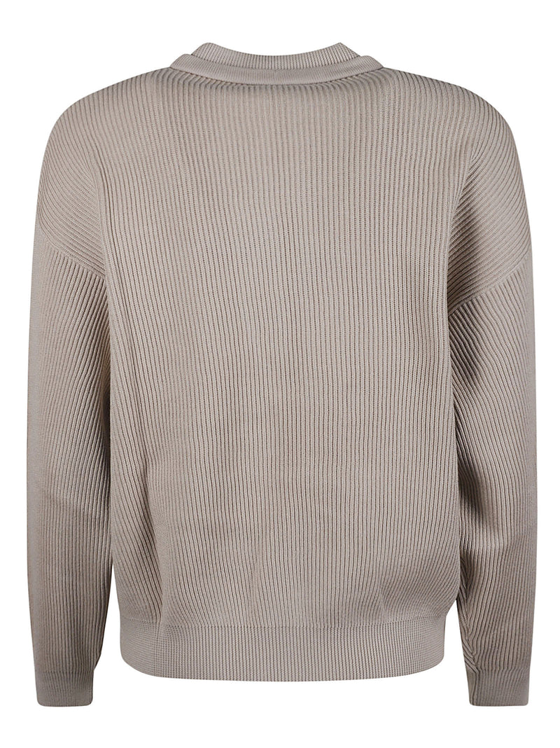 Brunello Cucinelli Half English Rib Full Zip Crew Neck Sweater With Neck Ties - Women