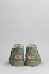 UGG Classic Ultra Mini Low Heels Ankle Boots In Green Suede - Women