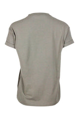 Brunello Cucinelli Short-sleeved Oversized T-shirt In Stretch Cotton With Crew Neck And Pocket With Jewel - Women