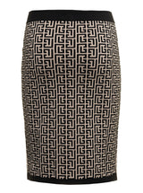 Balmain Womans Monogram Wool Pencil Skirt With Zip - Women