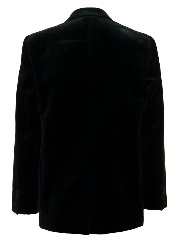 Saint Laurent Dark Green Single-breasted Jacket With Single Button In Velvet Man - Men