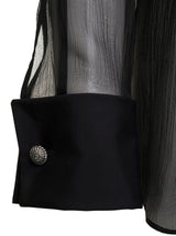 Balmain Black Shirt With Oversized Pointed Collar In Silk Woman - Women