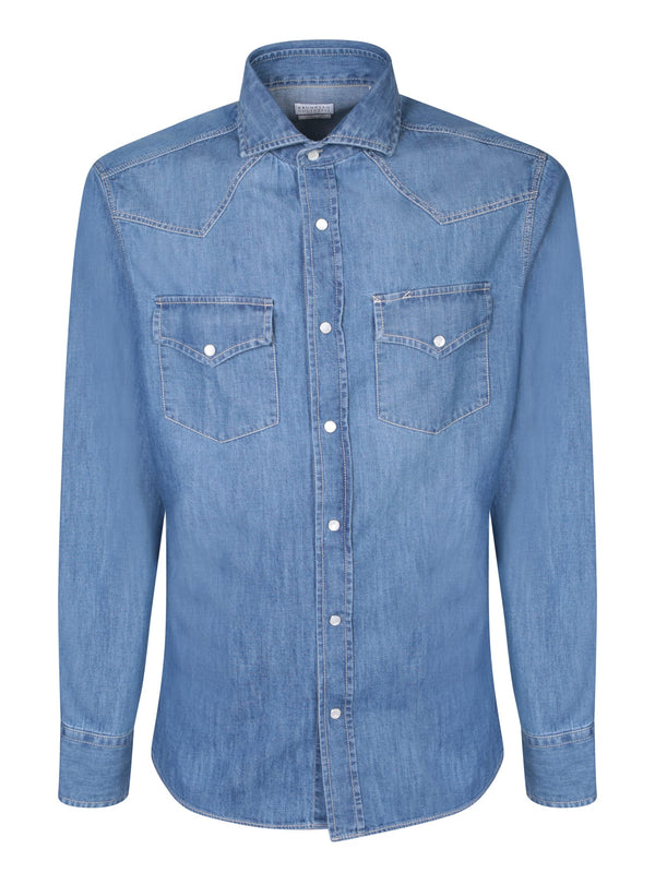 Brunello Cucinelli Texana Denim Blue Shirt - Men