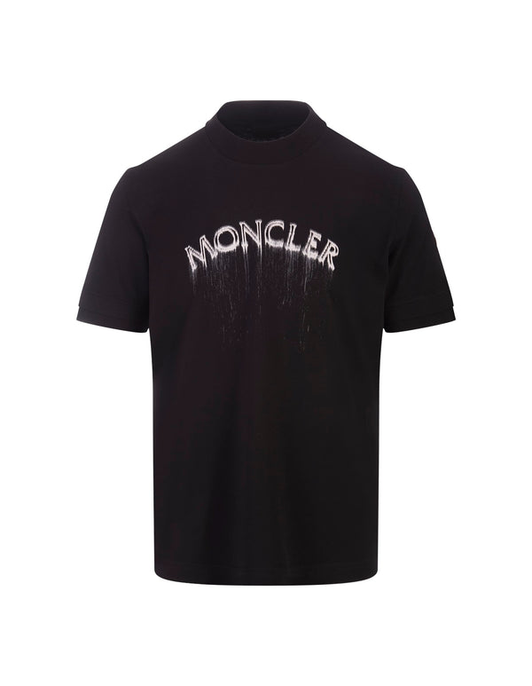 Moncler Powder Effect Black Logo T-shirt - Men