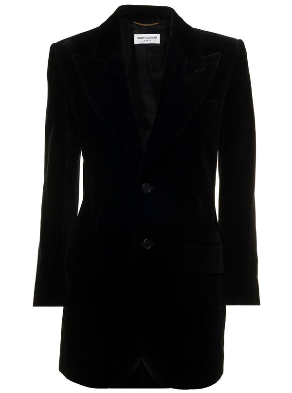 Saint Laurent Black Hourglass Blazer In Cotton Velor Saint Lurent Woman - Women