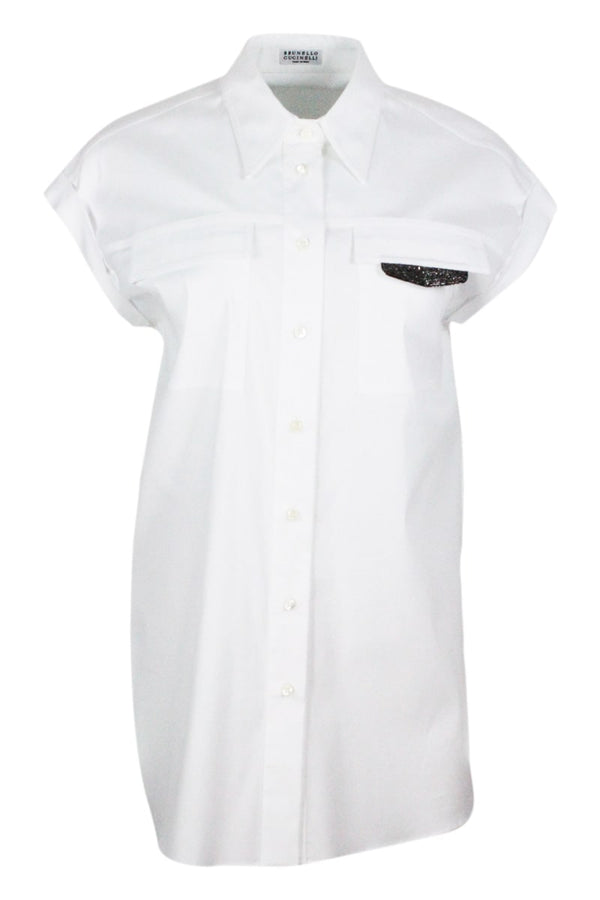 Brunello Cucinelli Sleeveless Shirt With Front Pockets Embellished With Shiny Jewels - Women