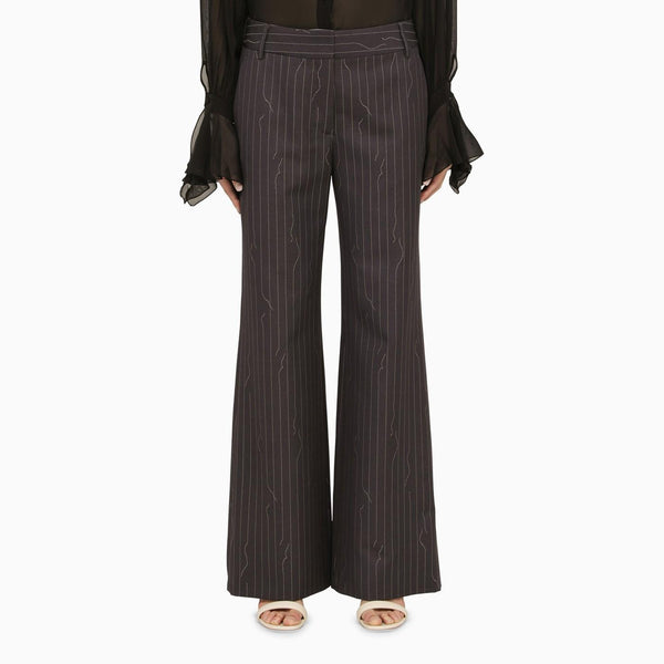 Off-White Grey Pinstripe Wool-blend Palazzo Trousers - Women