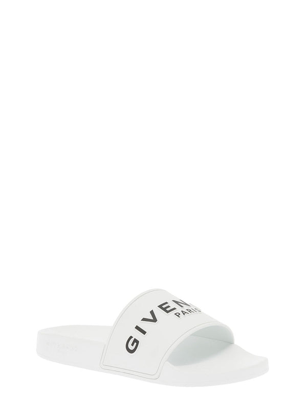 Givenchy Womans White Rubber Slide Sandals With Logo - Women