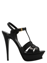 Saint Laurent Womans Tribute Leather Sandals With Logo - Women