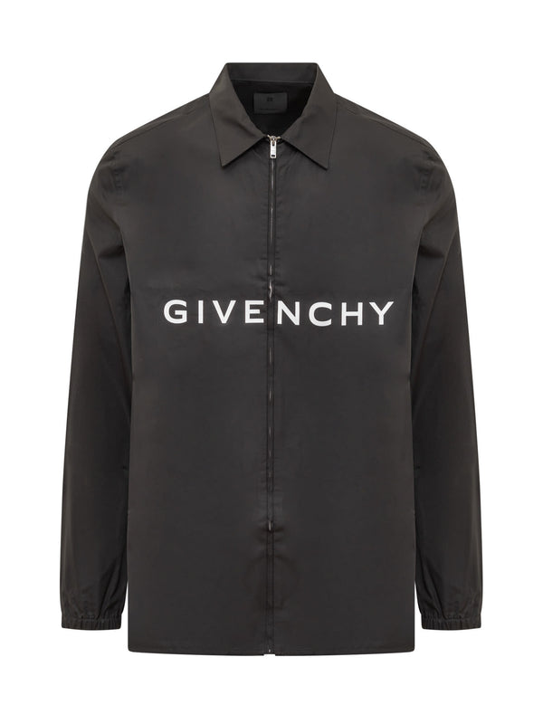 Givenchy Boxy Fit Long Sleeve Zip Print Shirt - Men