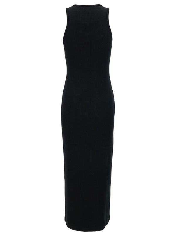 Givenchy Long Black Ribbed Dress With 4g Embroidery In Stretch Cotton Woman - Women