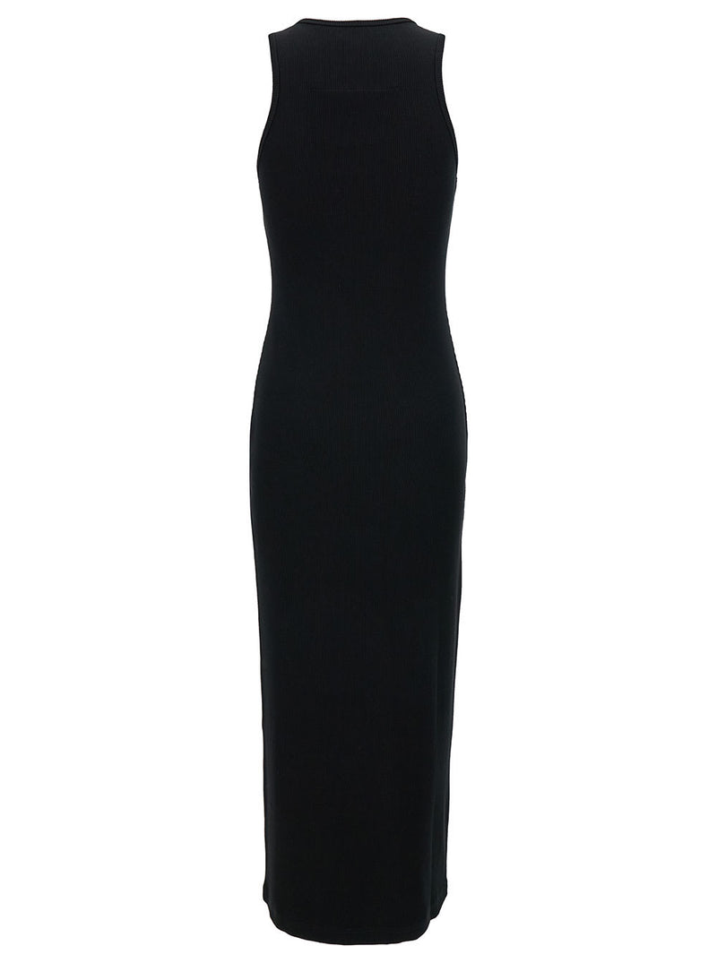 Givenchy Long Black Ribbed Dress With 4g Embroidery In Stretch Cotton Woman - Women