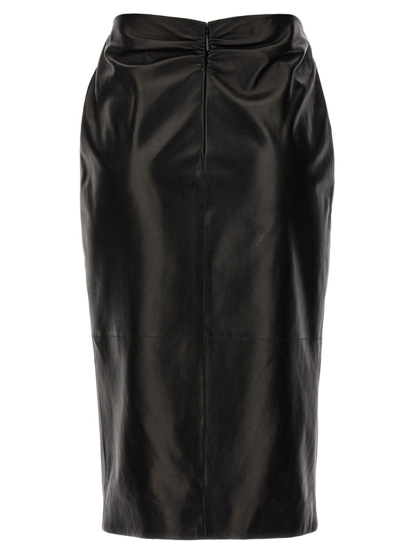 Saint Laurent Ruched Detail Leather Skirt - Women