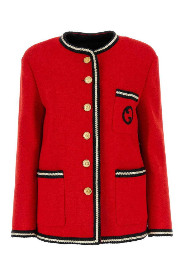 Gucci Logo Embroidered Tweed Button-up Jacket - Women