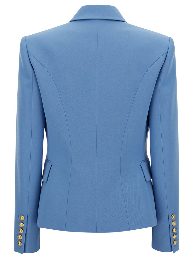 Balmain Blue Double-breasted Jacket With Jewel Buttons In Wool Woman - Women