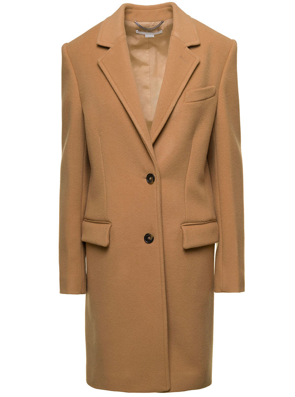 Stella McCartney Sand-colored Structured Single-breasted Coat With Notched Revers In Wool Woman - Women