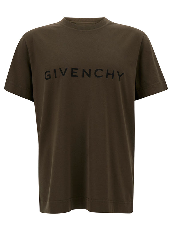 Givenchy Dark Green T-shirt With Contrasting Lettering In Cotton Man - Men