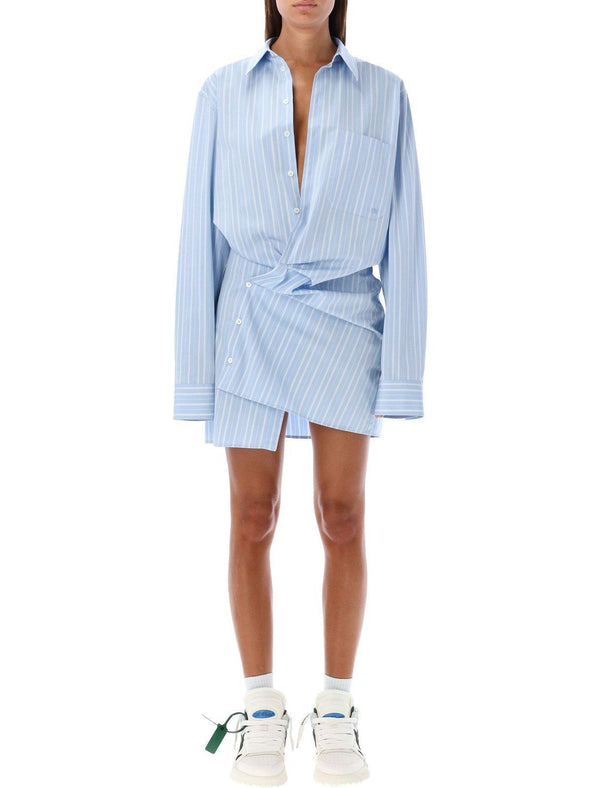 Off-White Stripe Poplin Twist Dress Shirt - Women - Piano Luigi