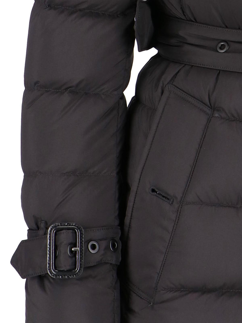 Burberry Long Black Belted Down Jacket With Removable Hood In Nylon Woman - Women - Piano Luigi