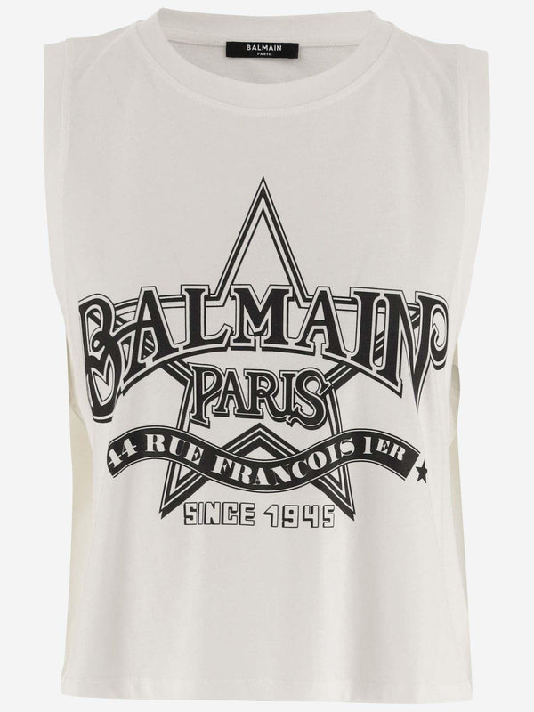 Balmain Cotton Tank Top With Logo - Women - Piano Luigi