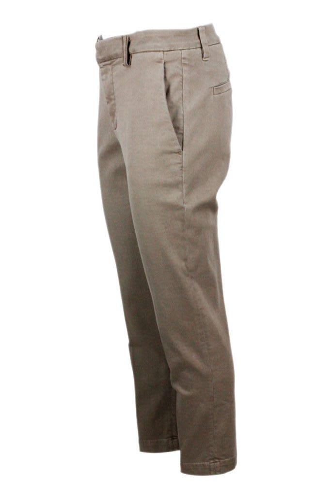 Brunello Cucinelli Cigarette Trousers In Stretch Cotton Drill With Monili On The Loop - Women - Piano Luigi