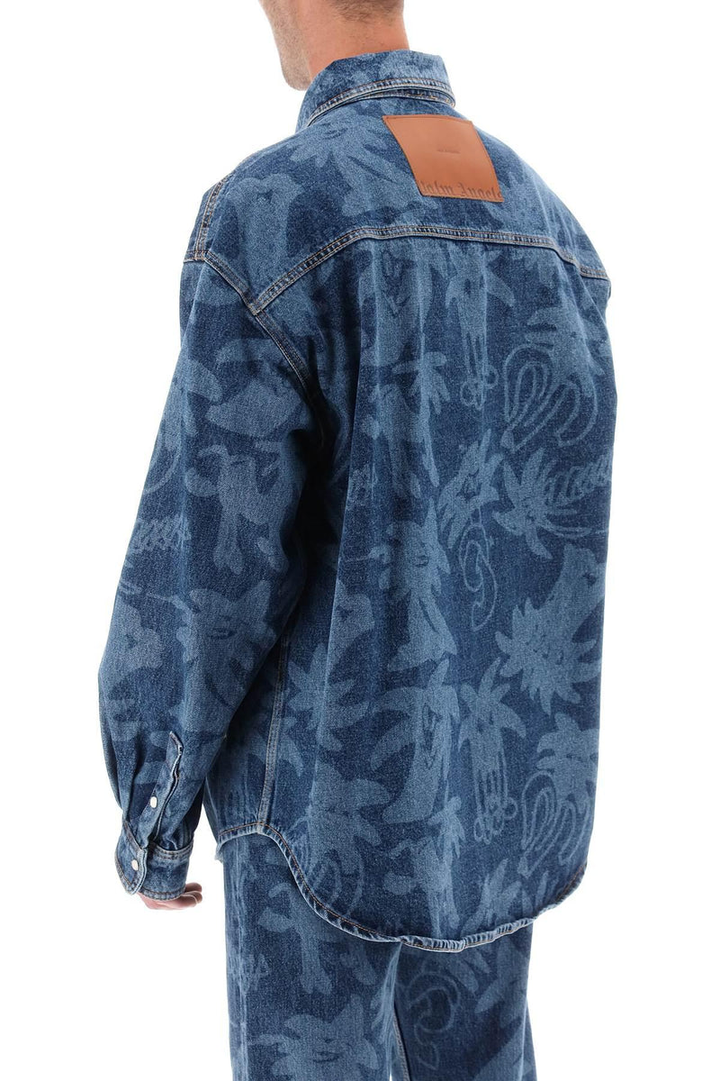 Palm Angels palmity Overshirt In Denim With Laser Print All-over - Men - Piano Luigi