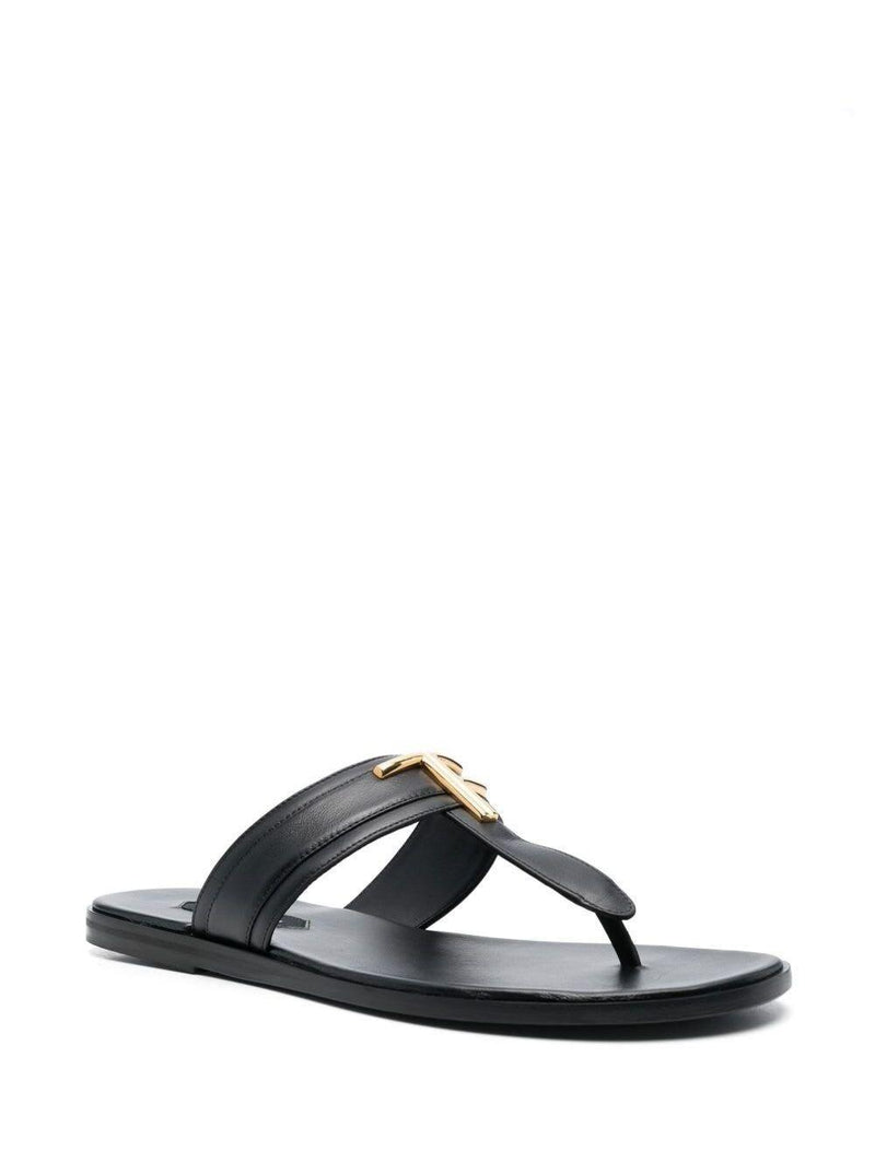 Tom Ford Black Thongs Sandals With Metal T Detail In Leather Man - Men - Piano Luigi