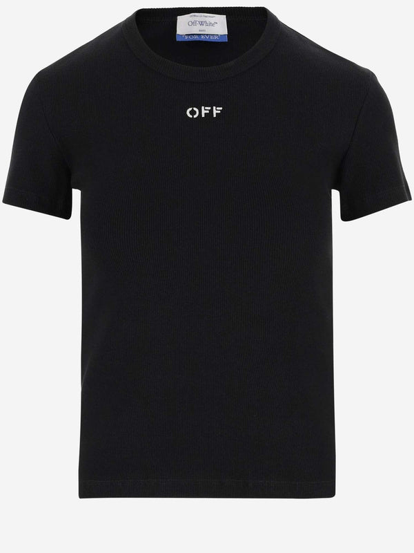 Off-White Stretch Cotton T-shirt With Logo - Women - Piano Luigi