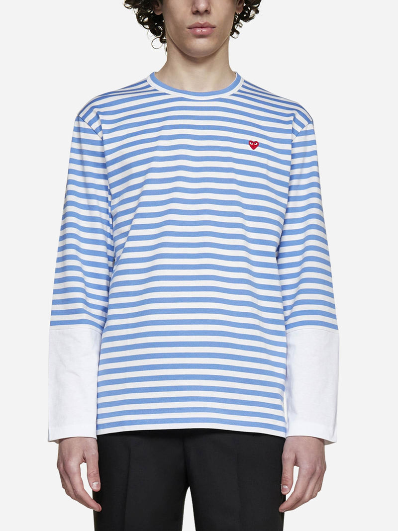 Comme des Garçons Logo-patch Striped Cotton T-shirt - Men - Piano Luigi