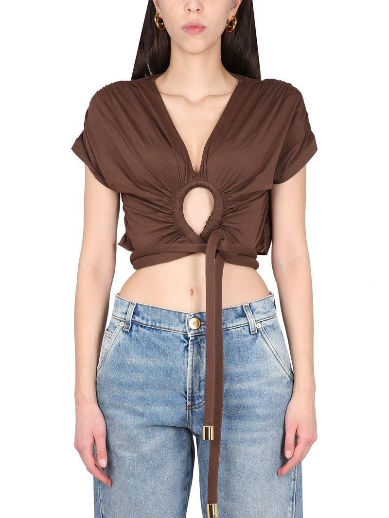 Balmain Draped Jersey Crop-top - Women - Piano Luigi