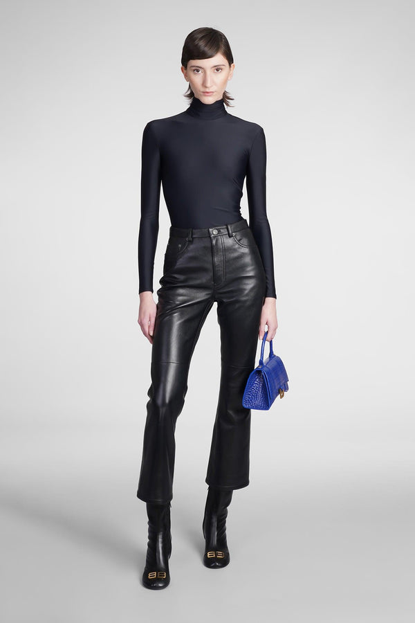 Balenciaga Pants In Black Leather - Women - Piano Luigi