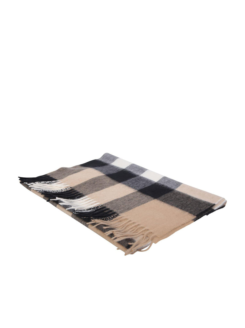 Burberry Check Print Beige Cashmere Scarf - Women - Piano Luigi