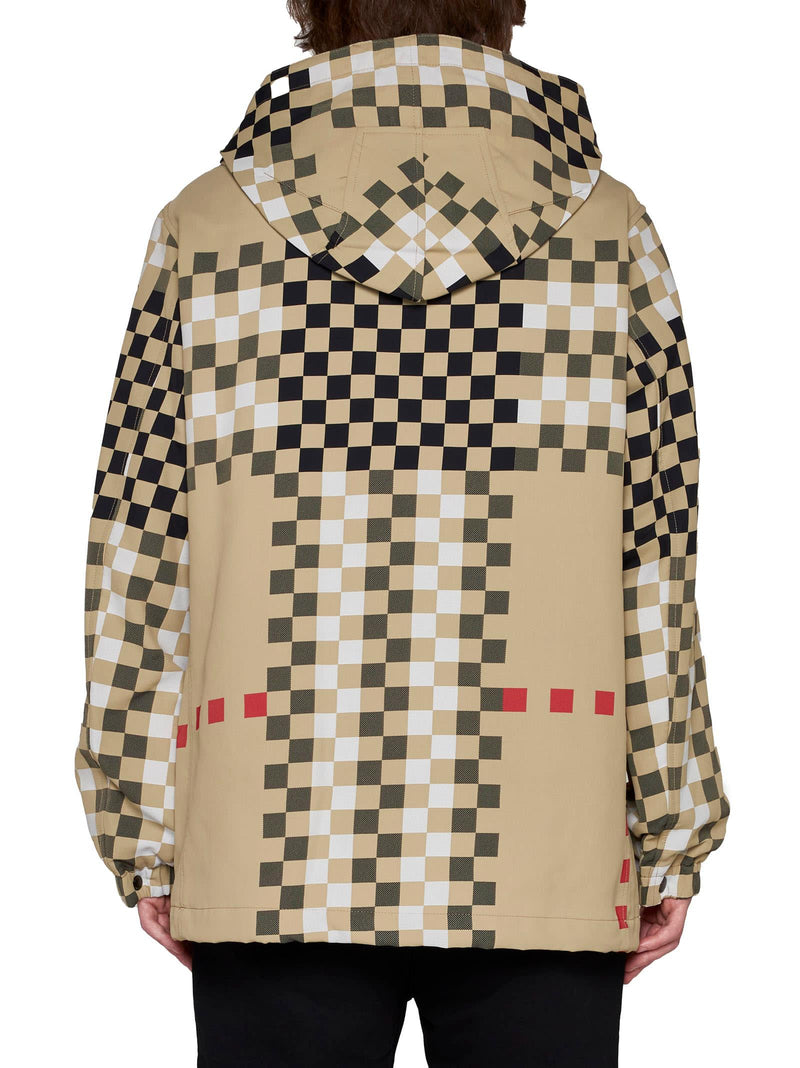 Burberry Beige Hooded Jacket With Pixel Check Motif In Polyamide Man - Men - Piano Luigi