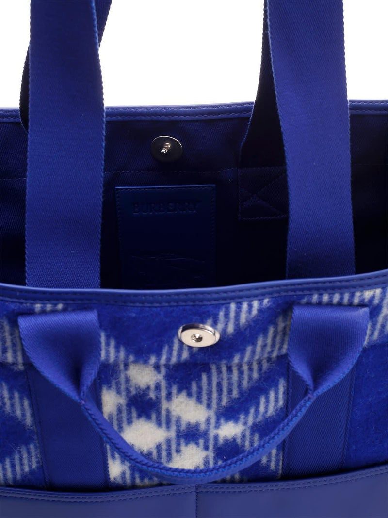 Burberry Blue Shopper With Check Motif - Men - Piano Luigi