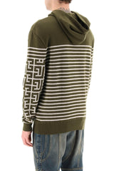 Balmain Monogram &amp; Stripe Knitted Hoodie - Men - Piano Luigi