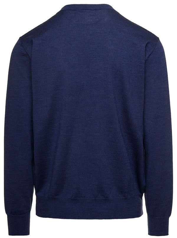 Dsquared2 Blue Long Sleeved Pullover With D2 Logo Print In Wool Man - Men - Piano Luigi