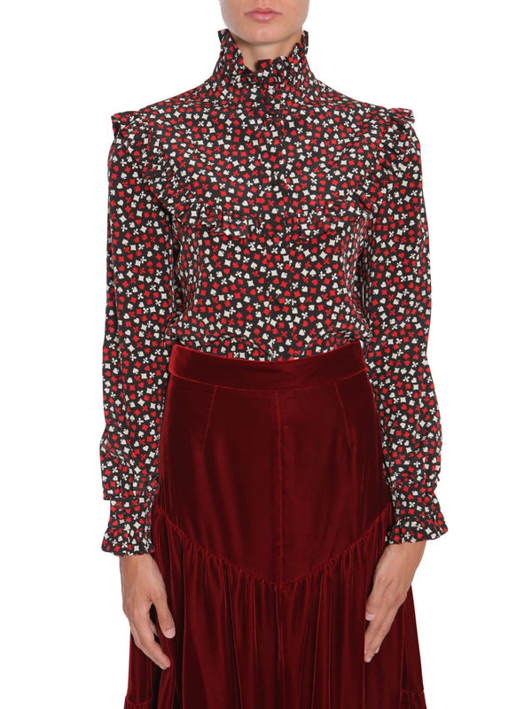 Saint Laurent Printed Ruffle Trim Blouse - Women - Piano Luigi