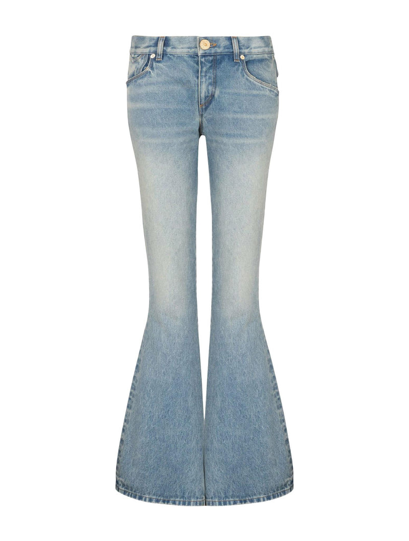 Balmain Lw Western Crop Bootcut Blue Denim Pants - Women - Piano Luigi