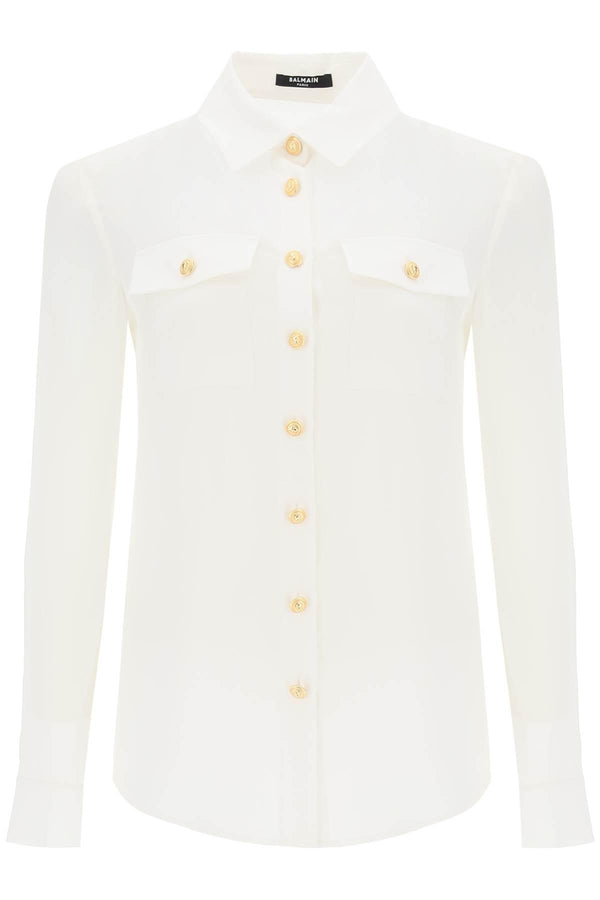 Balmain Crepe De Chine Shirt With Padded Shoulders - Women - Piano Luigi