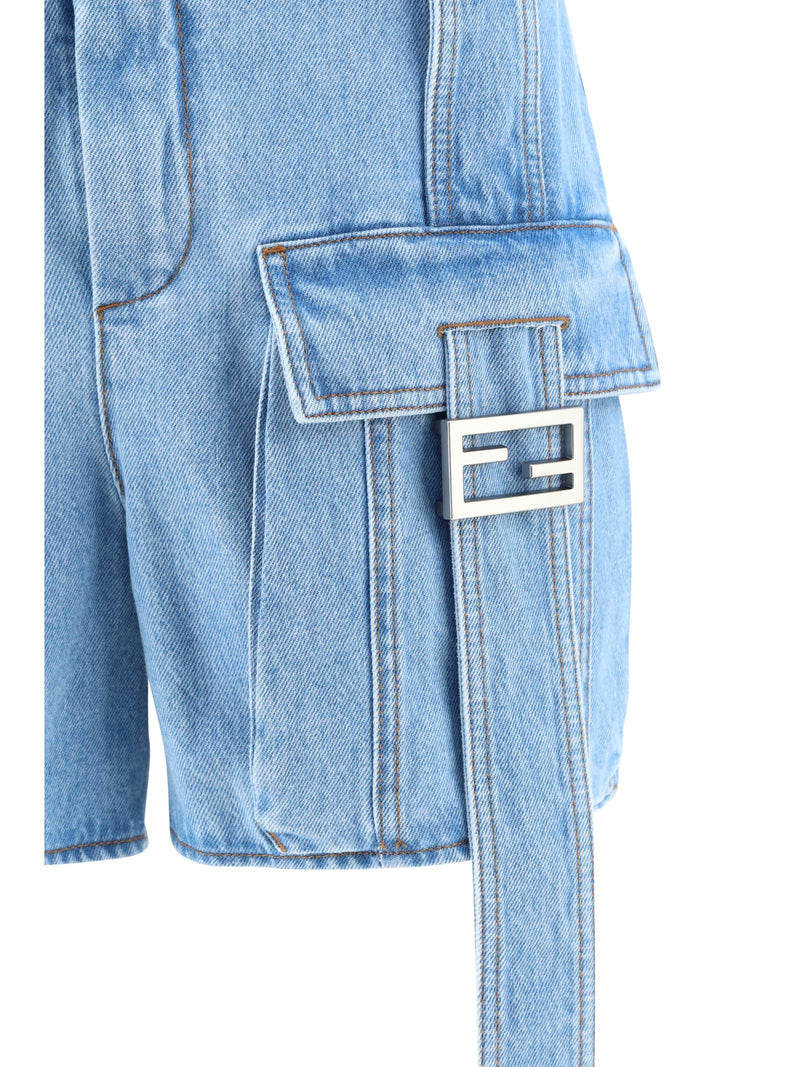 Fendi Denim Baguette Shorts - Women - Piano Luigi