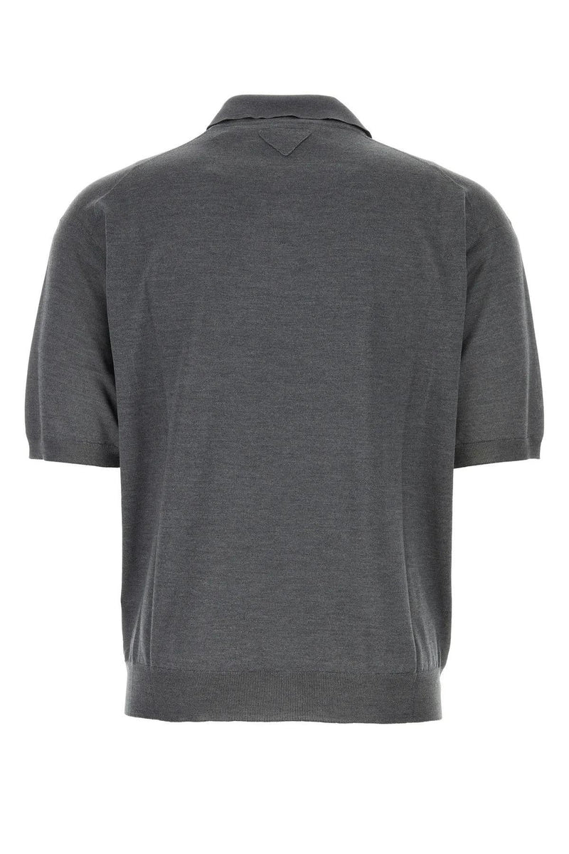 Prada Dark Grey Silk Polo Shirt - Men - Piano Luigi