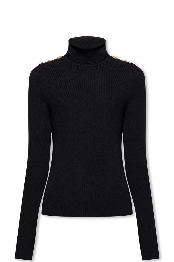 Balmain Black Turtleneck Sweater With Applications - Men