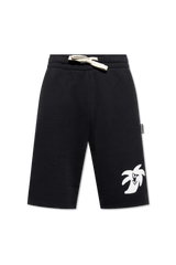 Palm Angels Black Shorts With Motif Of Palm Trees - Men - Piano Luigi