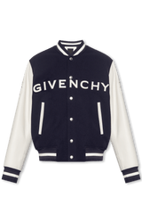 Givenchy Navy Blue Bomber Jacket With Logo - Men - Piano Luigi