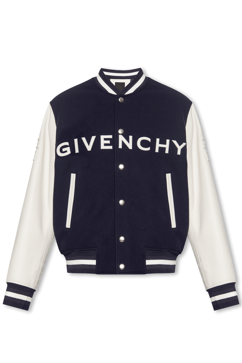 Givenchy Navy Blue Bomber Jacket With Logo - Men - Piano Luigi