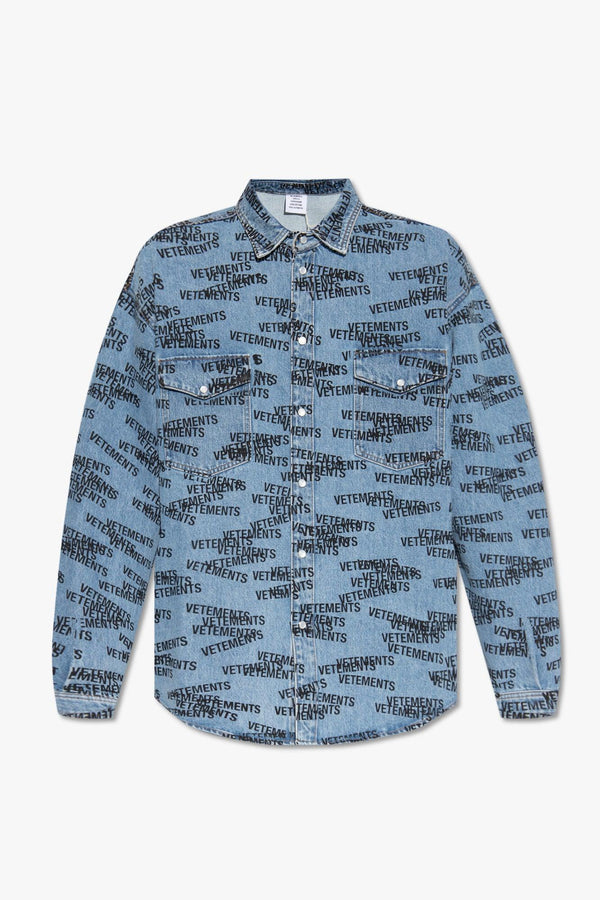 Vetements Blue Denim Shirt With Logo - Men - Piano Luigi