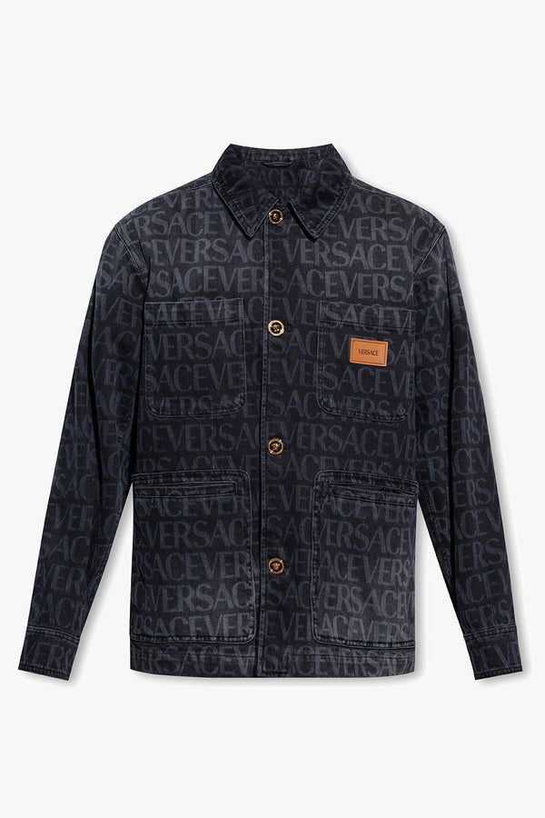 Versace Grey Denim Jacket With Logo - Men - Piano Luigi