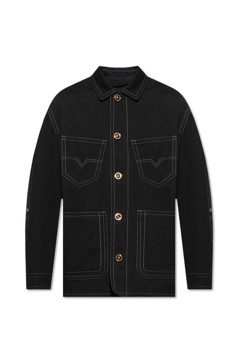 Versace Black Cotton Jacket With Contrast Stitching - Men - Piano Luigi