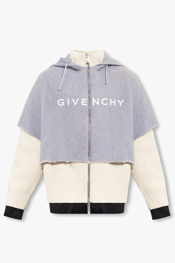 Givenchy Grey Hoodie In Contrasting Fabrics - Men - Piano Luigi